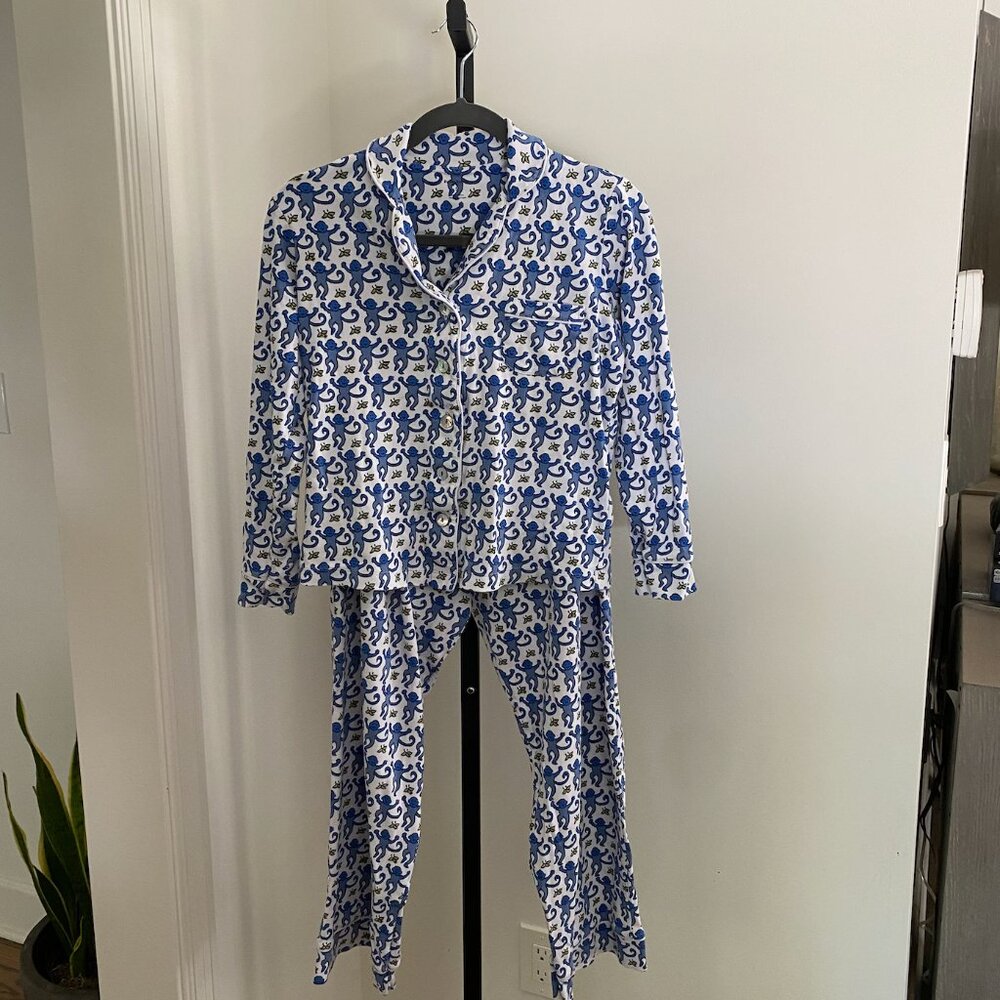 Roller Rabbit - Long Sleeve Monkey Polo Pajamas Set - Blue